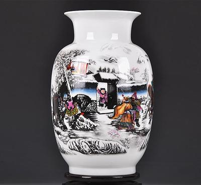 【景德鎮(zhèn)陶瓷器 粉彩踏雪訪友花瓶 時尚家居工藝品擺設(shè)】價格_廠家_圖片