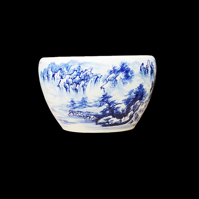 景德鎮(zhèn)陶瓷手繪青花魚(yú)缸 江山如畫(huà)，風(fēng)水雅趣